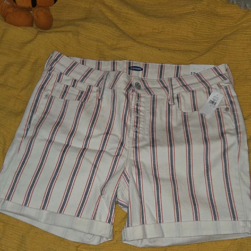 Old Navy Women's Jean Shorts - White and Red Stripes